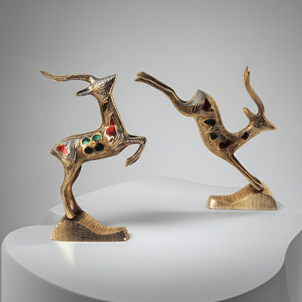 Decorative Brass Running Deer Showpiece for Living Room & Office, Height : 6.5 Inch (ANMAS023 B)