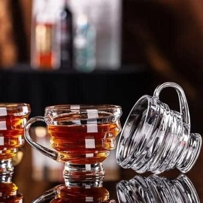 Spiral Glass Tea Cup with Handle | 190 ML | Honey Coffee Mug for Green, Herbal, Lemon Tea | Hot-Cold Drinks Cups | Perfect for Home, Office and Restaurant | Pack of 6 |