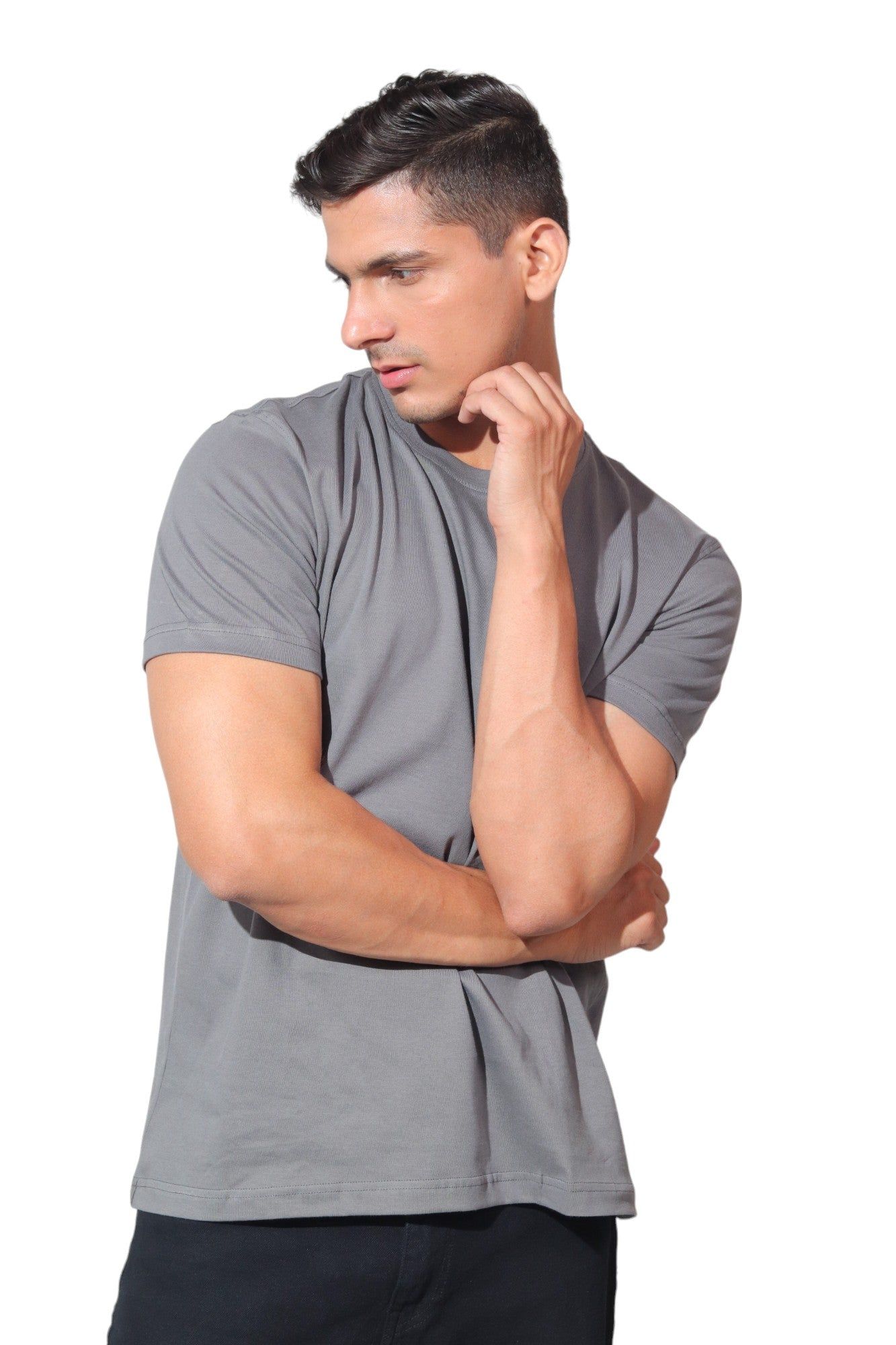 Kinnko Premium Cotton Mens Plain T-Shirt Gray