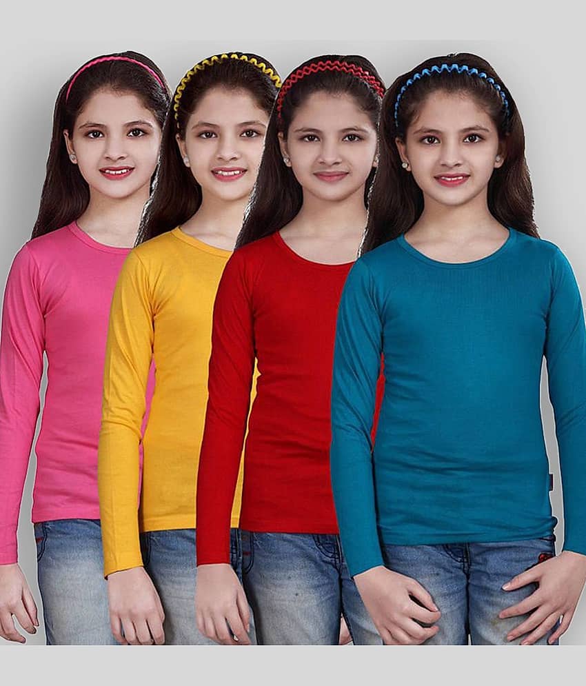 Sini Mini Pack of 4 Girls Cotton T-Shirt ( Blue )