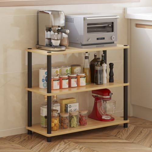 HOME CUBE Engineered Wood,Plastic 3-Tier Standing Shelf,Kitchen Storage Rack,Open Display Rack,Multipurpose