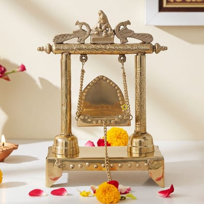 Brass Laddu Gopal Jhula for Home Temple ? Krishna Swing Idol, Height : 10.5 Inch (ASMAS227 A)