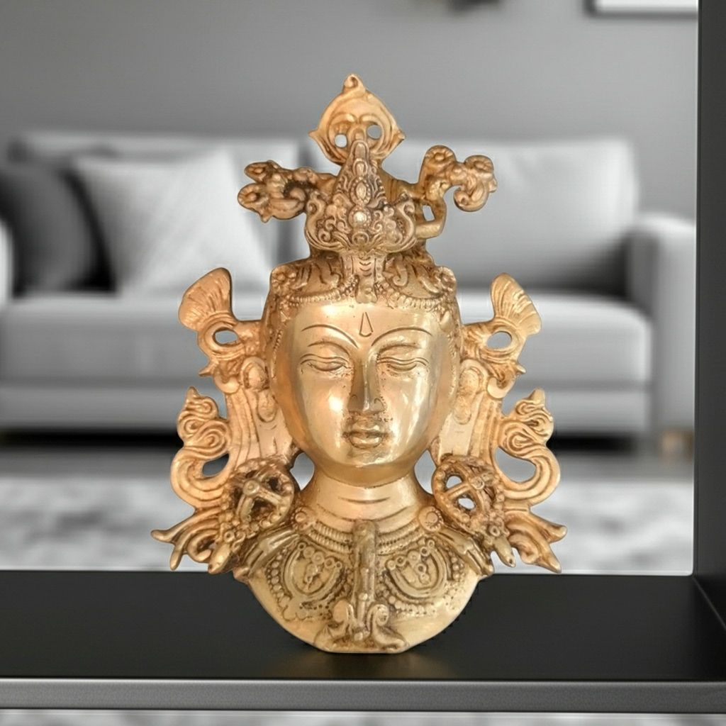 Brass Tara Devi Face Idol – Artistic Goddess Tara Brass Decorative Murti, Height : 8.5 Inch (BSMAS1811 C)