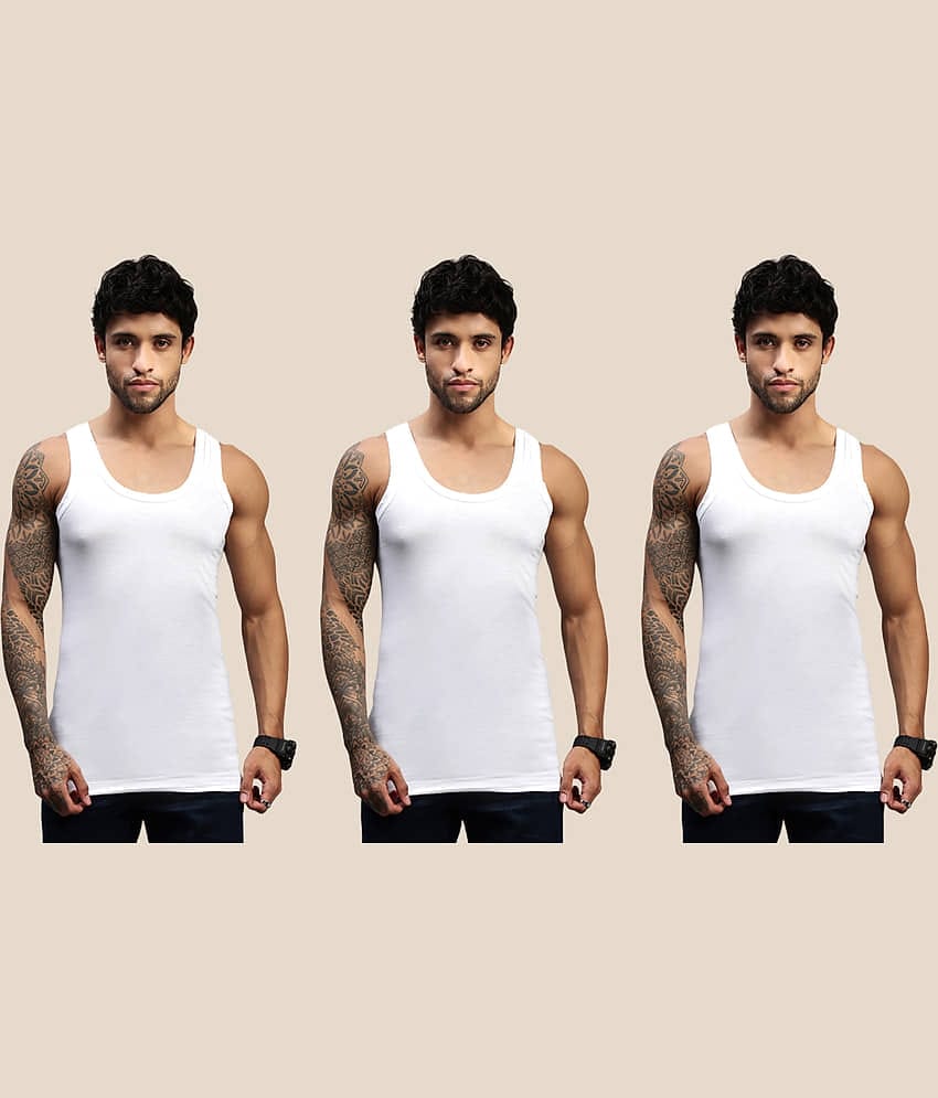 Lux Nitro Pack of 3 Cotton Basic Vest For Men ( White )