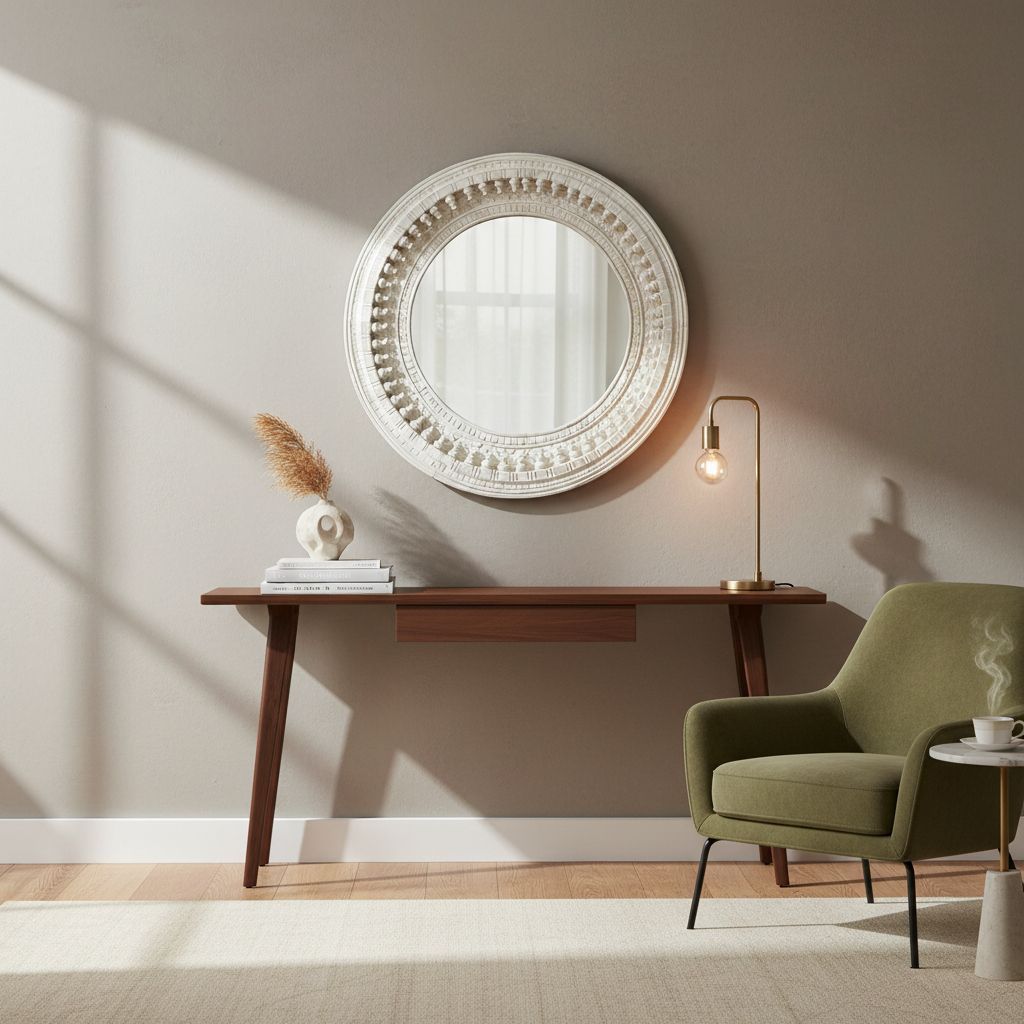Green Upholstered Accent Chair with Round Side Table