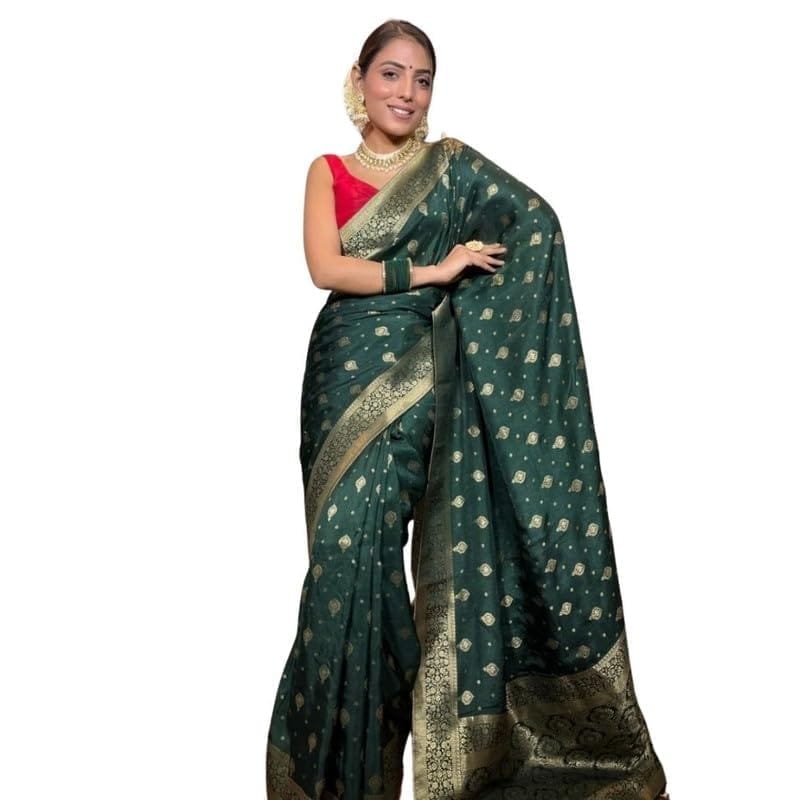 Women's Silk Printed Saree With Unstitched Blouse 5.5Mtr (Green)-PID60143