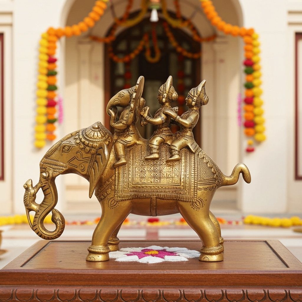 Brass Showpiece Elephant Ganesh God Idol Statue (BSMAS1396 C)