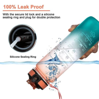 Motivational Water Bottle With Straw & Time Marker,_assorted colour