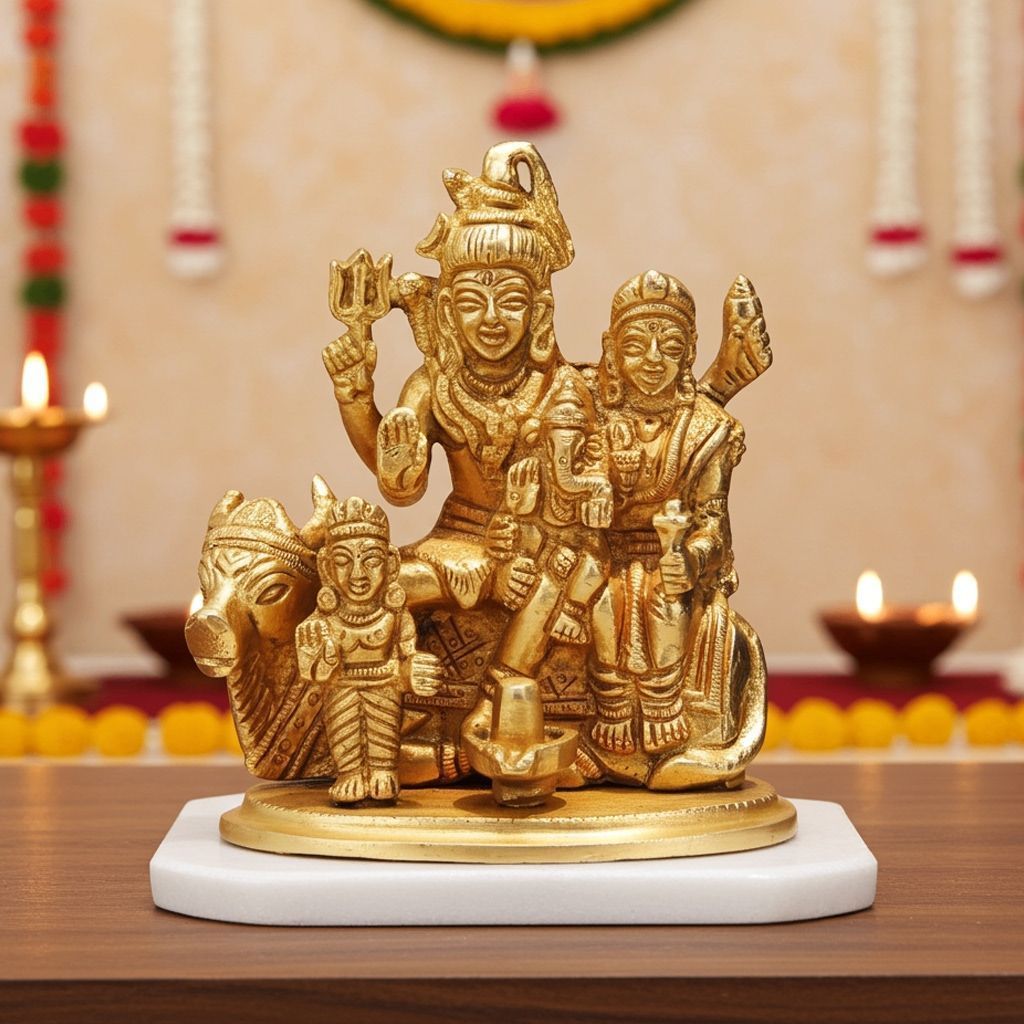Brass Shiv Parivar Idol - Religious Family Statue, Height : 4 Inch (BSMAS381)