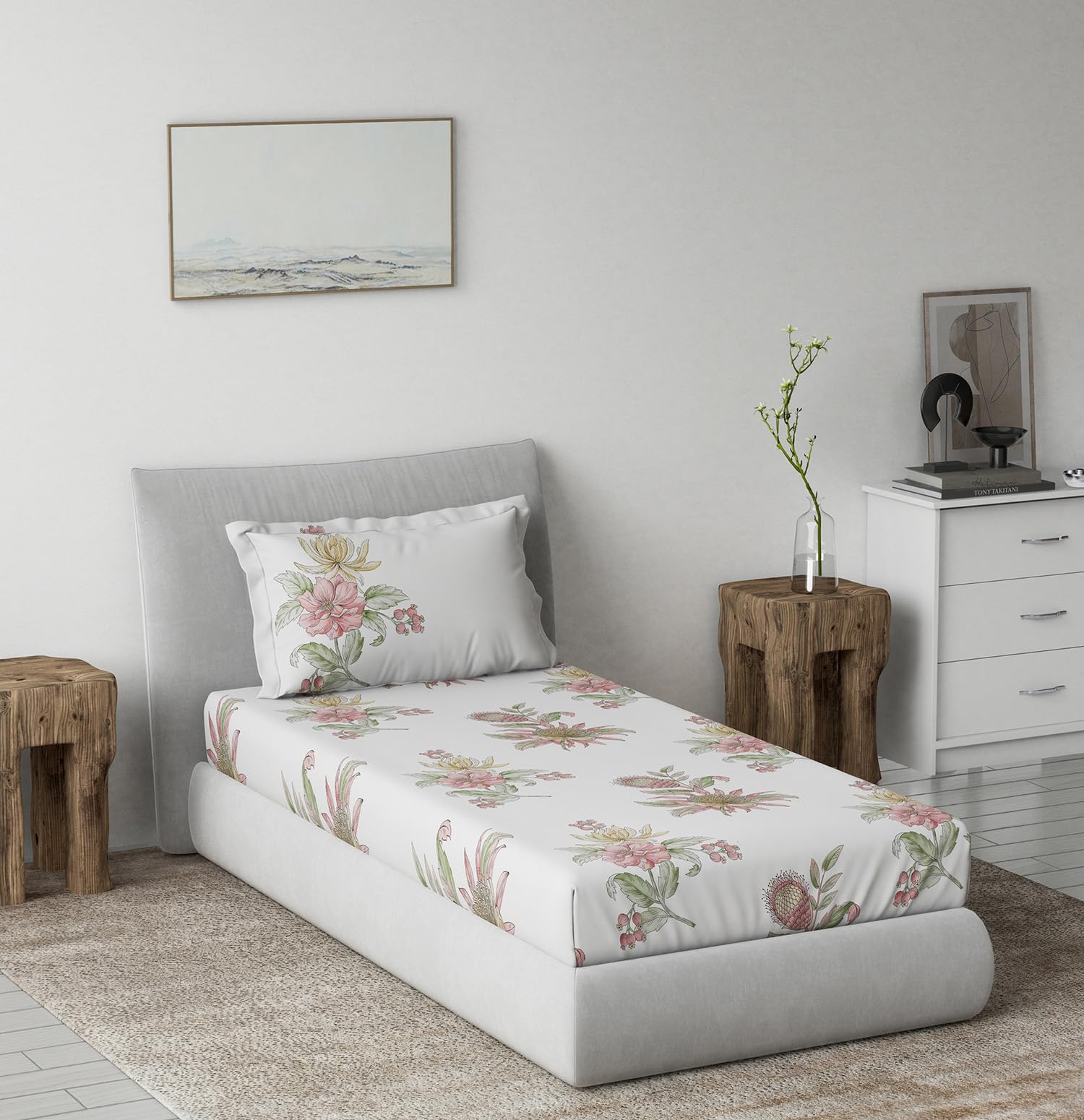 DDECOR - Radiance Collection 100% Cotton Classical Pattern 145TC Single Bedsheet|152 CM X 224 CM| - Red