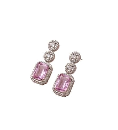 Generic Women's Brass Silver Plated Drop Earrings (Pink)-PID66252 Generic Women's Brass Silver Plated Drop Earrings (Pink)-PID66252