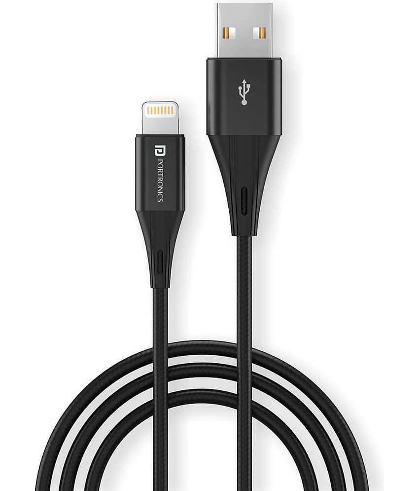 Portronics Konnect B Plus 8 Pin USB Cable:Nylon Braided 8 Pin USB Cable With Metal Heads ,Black (POR 1392)