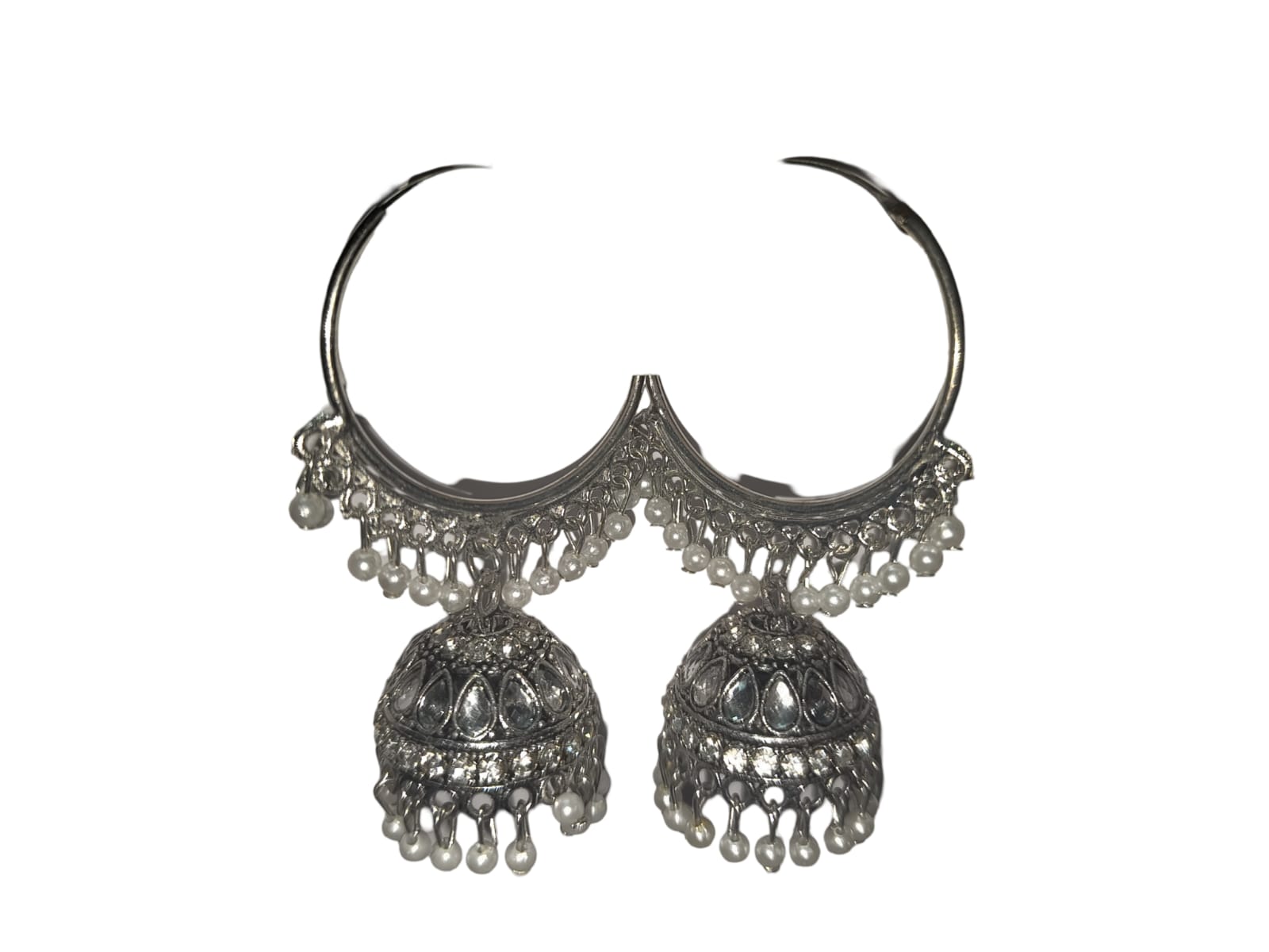 Oxidized Silver Jhumka Earrings with Pearls for Women