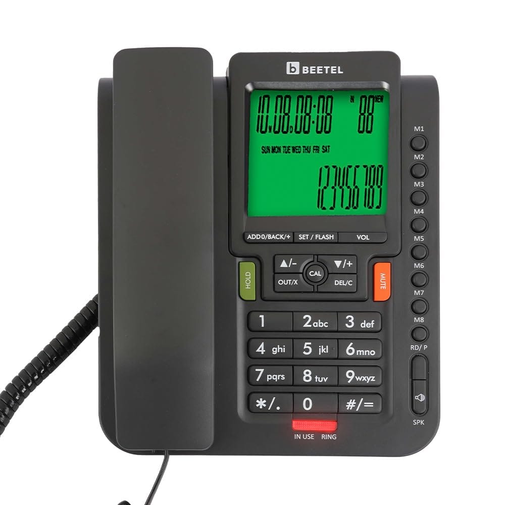 Beetel M71N Caller ID Corded Landline Phone For Home Or Office,16 Digit Display,2-Way Speaker Phone With Adjustable Volume,8 One Touch Memory Buttons,TEC Certified,30 Incoming Call Memory (Anthracite) Beetel M71N Caller ID Corded Landline Phone For Home