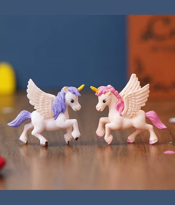 eCraftIndia Pink 2 Pieces Unicorn Horse Statues Figurine Showpiece