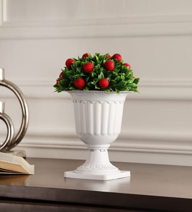 Foliyaj Artificial Plant with Green Leaves and red Cherries in a Pedestal Pot|Bonsai Tree|Artificial Succulents|with Pot|Home D�cor for Living Room Home Office Shop|House|Gift|Decoration