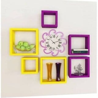Onlinecraft Office Wall Decor Wooden Wall Shelf (Number Of Shelves - 6, Yellow, Purple, Multicolor)