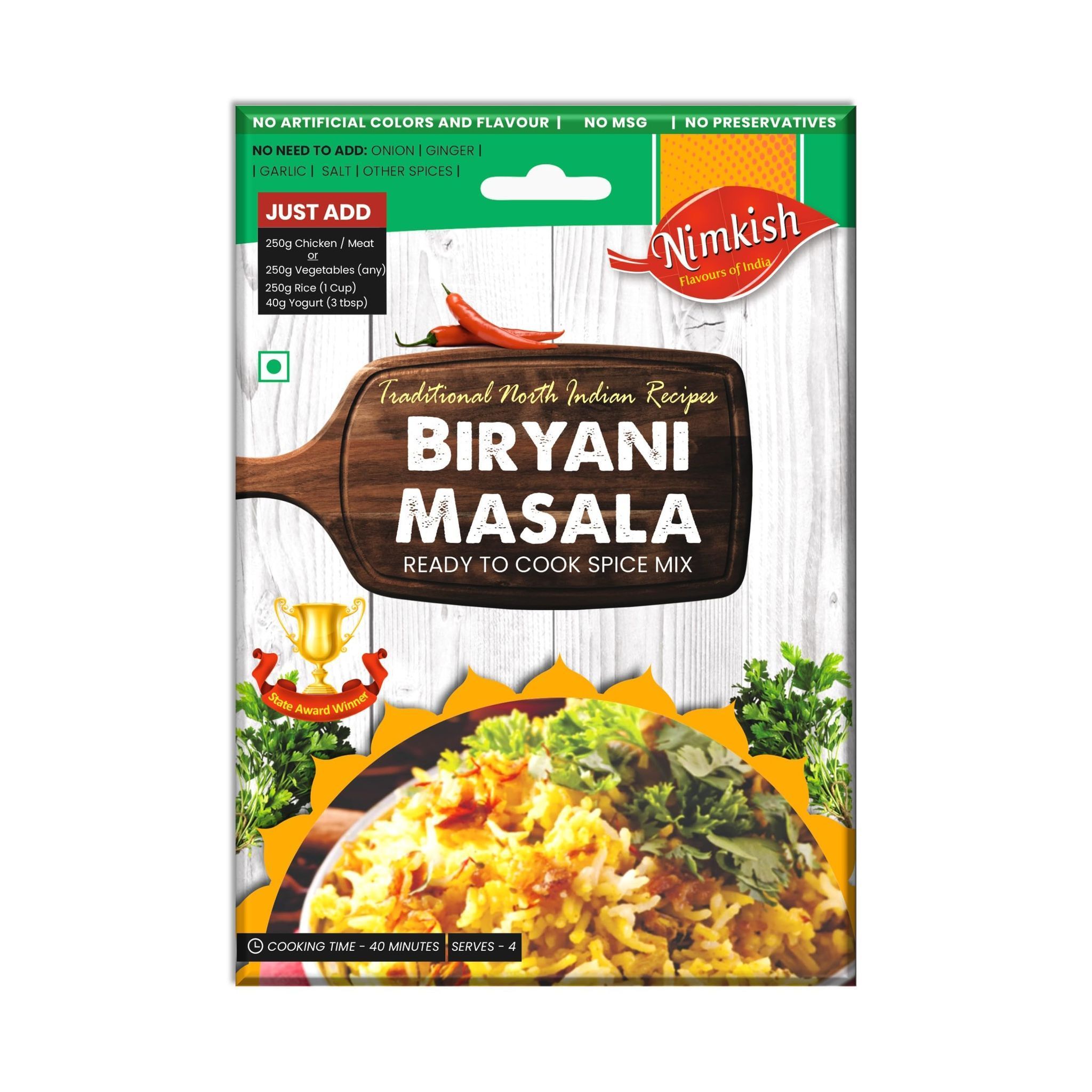 Nimkish Biryani Masala Ready to Cook Spice Mix | 60g | Onion Ginger Garlic Already in Mix | Himalayan Recipe
