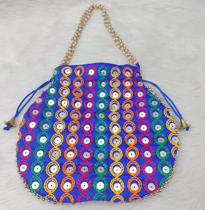 Purple Hand Embroidered Potli Bag with Pearl Handle and Colorful Sequin Work Purple Hand Embroidered Potli Bag with Pearl Handle and Colorful Sequin Work