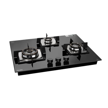 3 Burner Glass Hob Top Triple Ring Burner Double Ring Forged Brass Burners Auto Ignition (1073 XL HT DB BL)