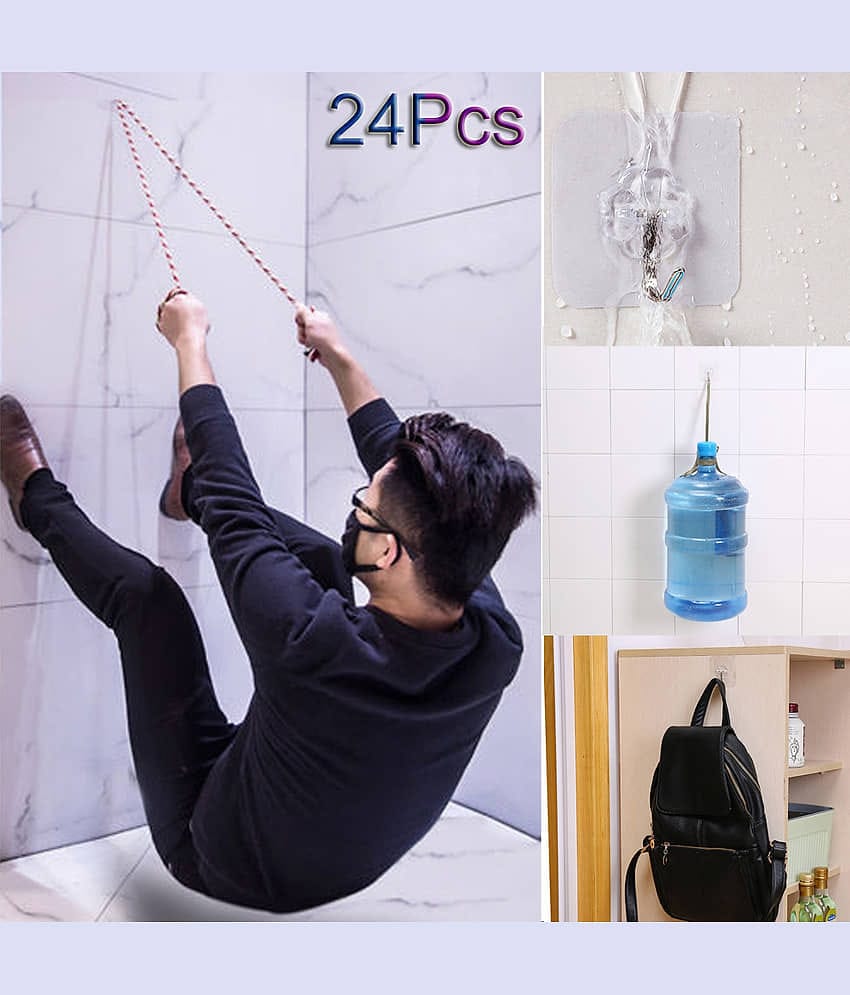 24x Strong Transparent Suction Cup Sucker Wall Hooks Hanger For Kitchen Bathroom