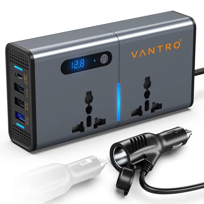 Vantro 200W Car Power Inverter/Laptop Charger with 3 USB (6.2A Max) & 1 C Type(1 * 27WPD) Smart USB Ports, 2 AC Universal Outlets and 12V DC to 220V AC with QC3.0 Model P2 Vantro 200W Car Power Inverter/Laptop Charger with 3 USB (6.2A Max) & 1 C Type(1 *