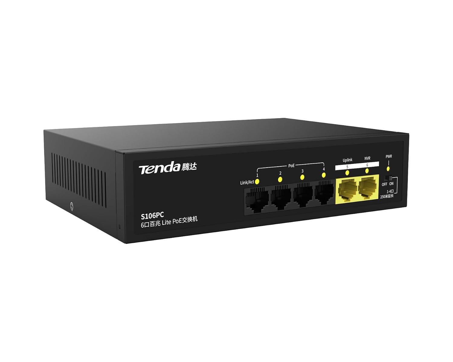 Tenda S106PC 6-Port 100M Lite PoE Switch with 4-Port PoE (Black)