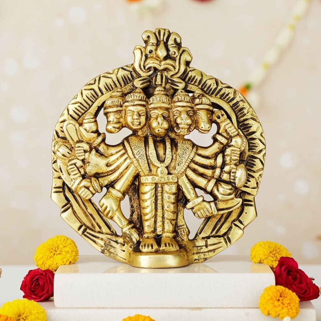 Brass Panchmukhi Hanuman Ji Decorative God Idol - Home Temple, Height : 4 Inch (BSMAS1758 B)