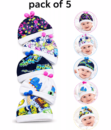 BBYARAJ Pack of 5 Unisex for Baby Winter Caps ( Multicoloured )