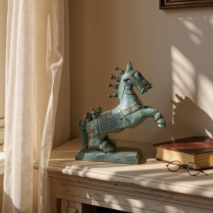 PREET SPICE Vintage Blue Wooden Rocking Horse Figurine - Handcrafted Rustic Decor Accent PREET SPICE Vintage Blue Wooden Rocking Horse Figurine - Handcrafted Rustic Decor Accent