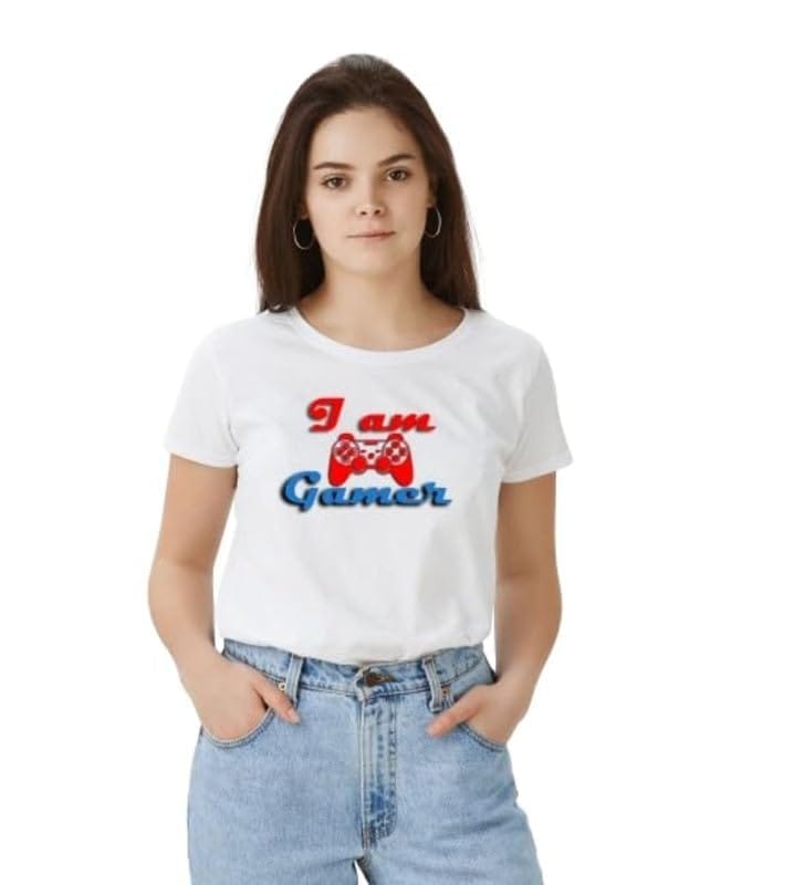 Women's Polyester Solid Printed Round Neck Half Sleeve T-Shirt (White, S)-PID55666