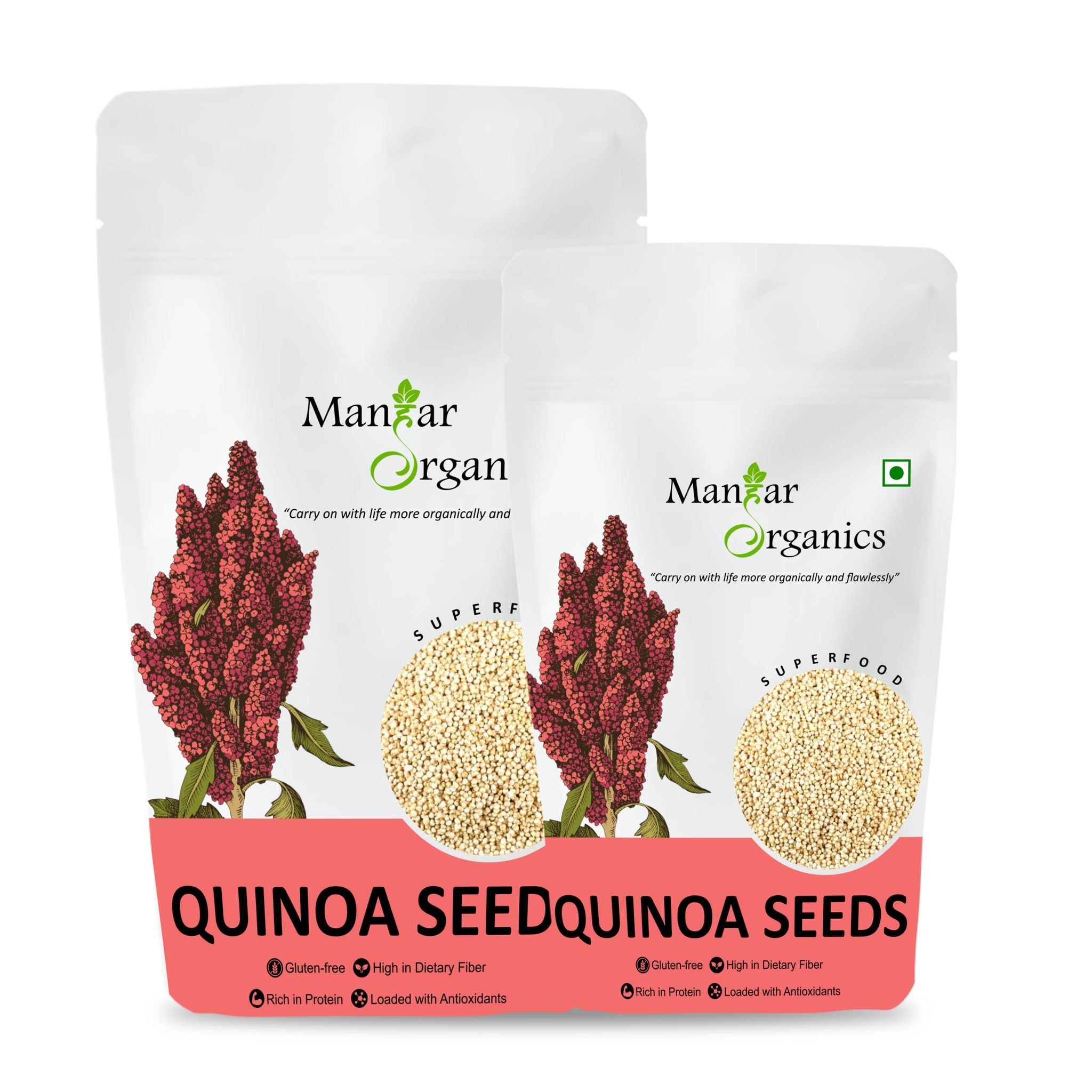 ManHar Organics Gluten Free Quinoa Seeds 750gm for Weight Management (pack of 2, 500gm + 250gm)