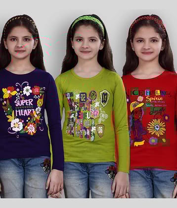 Sini Mini Pack of 3 Girls Cotton T-Shirt ( Blue )
