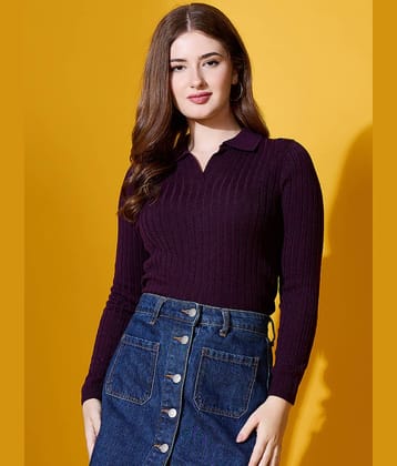 98 Degree North Women Acrylic Shirt Collar Pullover ( Maroon )