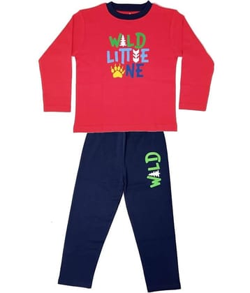 KABOOS Pack of 1 Boys 100% Cotton Nightsuit Set ( Red )