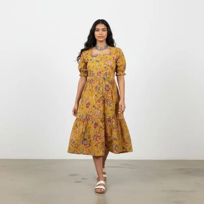 Jaipur Cotton Kurti in Chartreuse with Screen-Printed Floral Jaipur Cotton Kurti in Chartreuse with Screen-Printed Floral
