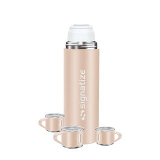 Signatize Coffee Thermos Stainless Steel Vacuum Flask with 3 Steel Cup, 500ml/16.9oz Insulated Bottle with Cup-Pink