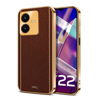 Vaku Luxos Luxemberg Back Cover for Vivo Y22 with Leather Pattern Gold Electroplated Soft TPU Cover Shockproof Protective Case - Brown Vaku Luxos Luxemberg Back Cover for Vivo Y22 with Leather Pattern Gold Electroplated Soft TPU Cover Shockproof Protective Case - Brown