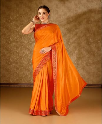 Women's Vichitra Swiroshki Butta Saree with Unstitched Blouse (Yellow, 5-6 Mtrs)