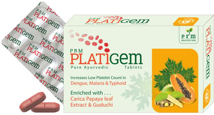 PRM Platigem Tablet Platelet Enhancer Enriched with Papaya leaf and Guduchi 30 tab (3 x 10 tablet)