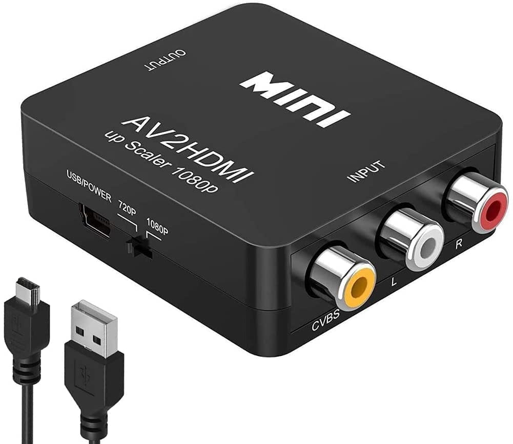 RCA to HDMI Converter, Amtake 1080P RCA Composite CVBS AV to HDMI Video Audio Converter Adapter for PS2 Wii Xbox SNES N64 VHS VCR Camera DVD PC Laptop, Supporting PAL/NTSC with USB Charge Cable RCA to HDMI Converter, Amtake 1080P RCA Composite CVBS AV to