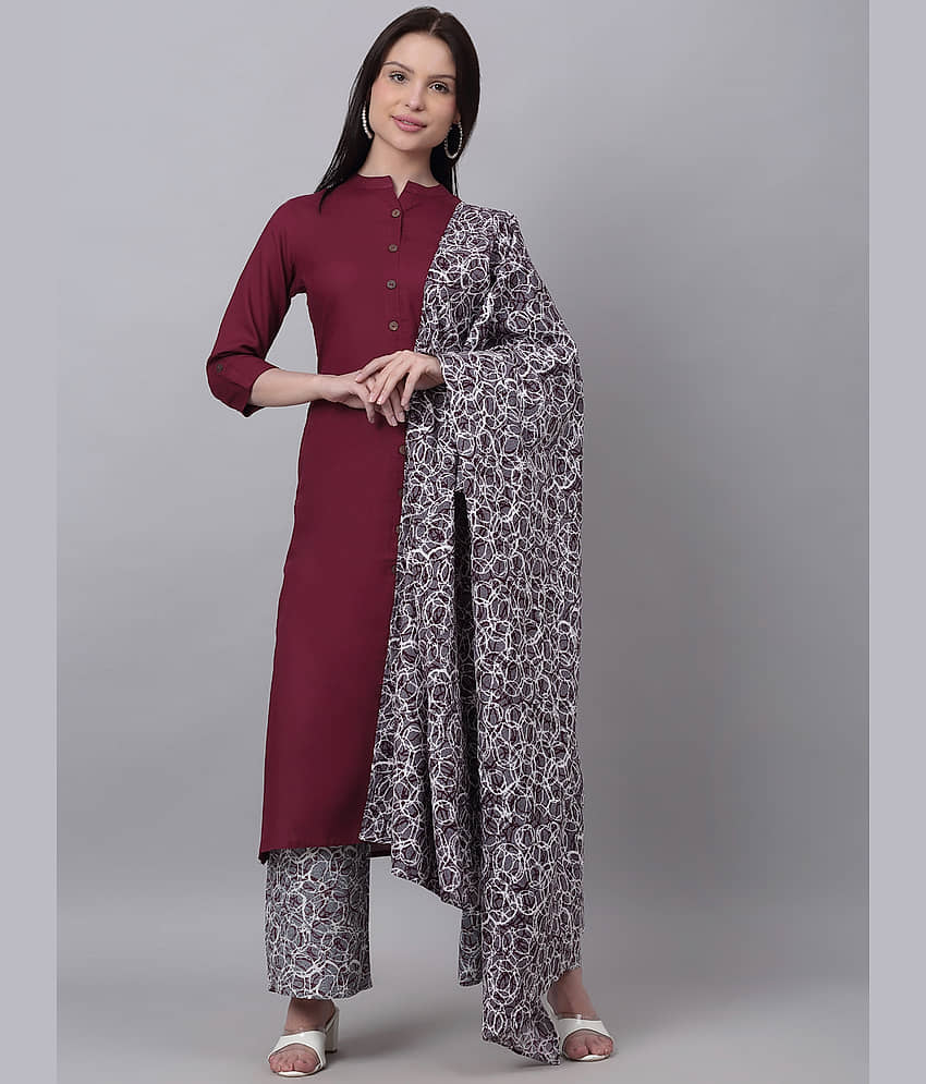 Doriya - Maroon Straight Rayon Women's Stitched Salwar Suit ( Pack of 1 )