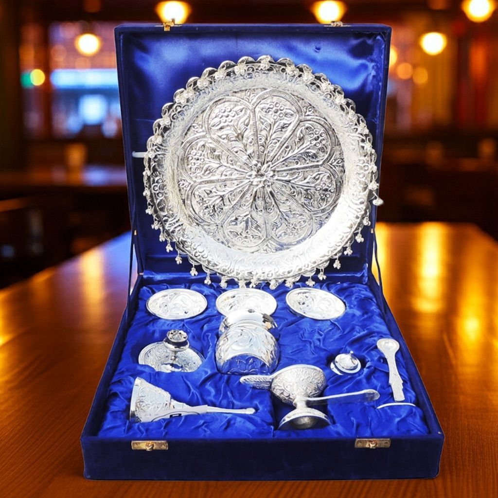 Brass Decorative Puja Thali Set With Valvet Box (BMAS295 C)