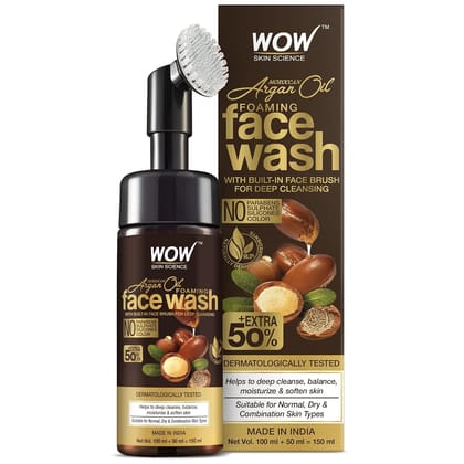 WOW Skin Science Argan Oil Foaming Face Wash with Built-in Face Brush 150 ML