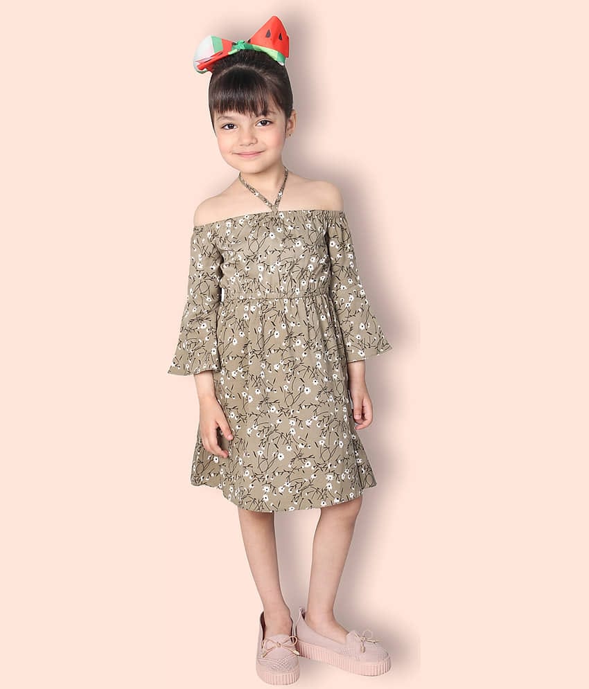 Addyvero Cotton A-line Dress For Girls ( Pack of 1 , Green )