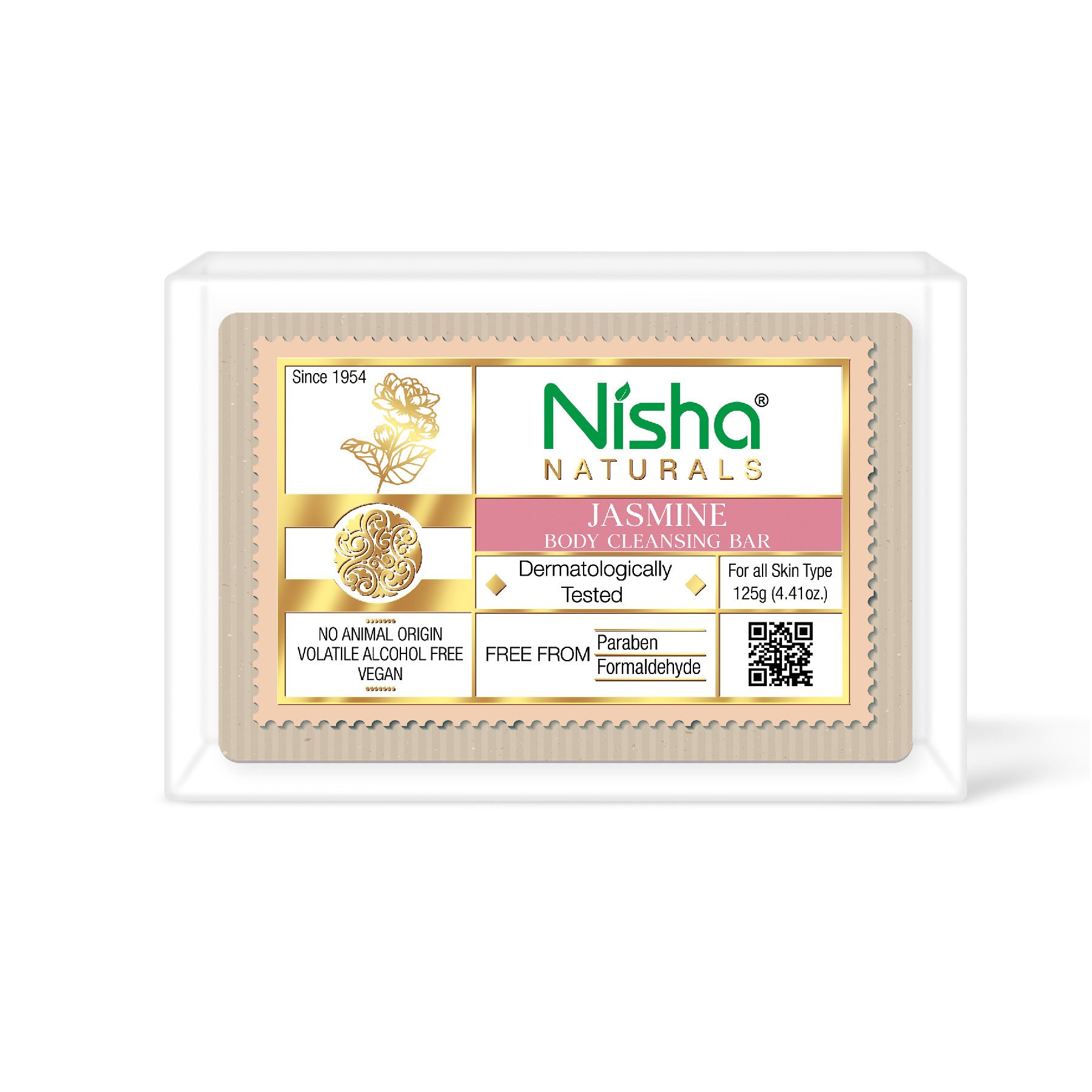 Nisha Jasmine Body Cleansing Bar 125g, Dermatologically Tested Soap for All Skin Types, Paraben Free Bathing Soap