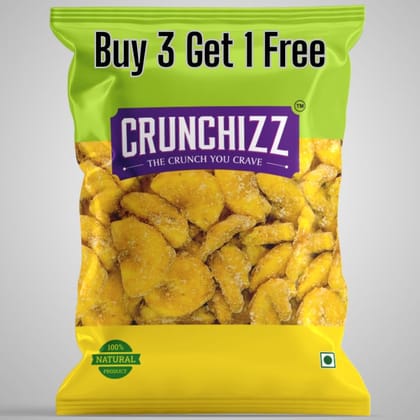 CRUNCHIZZ Snacks - Buy 3 Get 1 FREE Offers - Authentic Kerala Style Yellow Banana Chips I Traditional South Indian Recipe I No Artificial Additives or Preservatives I Perfect Munchy Bites I 140 Grams x 4 Packs I