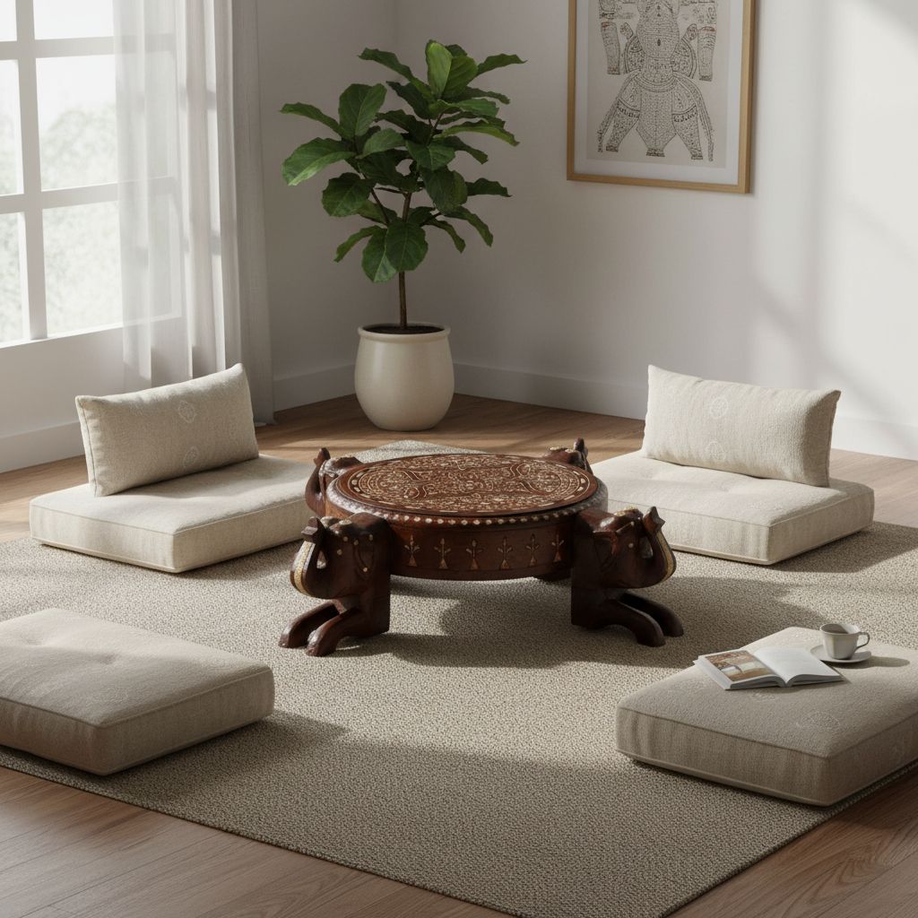 Beautiful Handmade Bone Inlay Elephant Chowki Table | Side Coffee Table