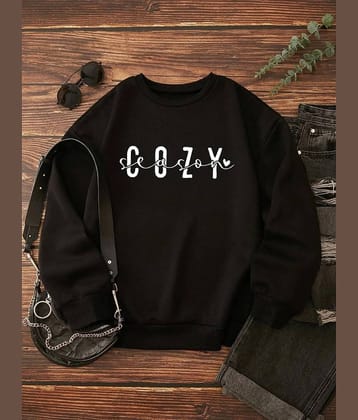 kotty Women Fleece Round Neck Sweatshirt For Light Winters ( Black )