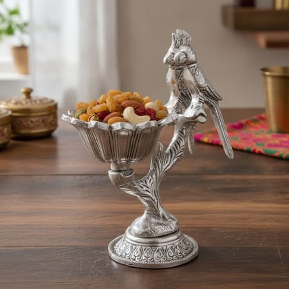 Aluminium Double Parrot Design Decorative Bowl | Double Parrot Showpiece | Decorative Table Bowl, Height : 7.5 Inch (ASMAS544 S)
